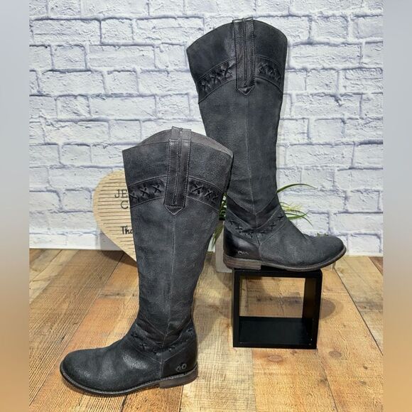 BedStu Midge Womens Western Knee High Tall Boots Black Rust Leather Size US 7.5